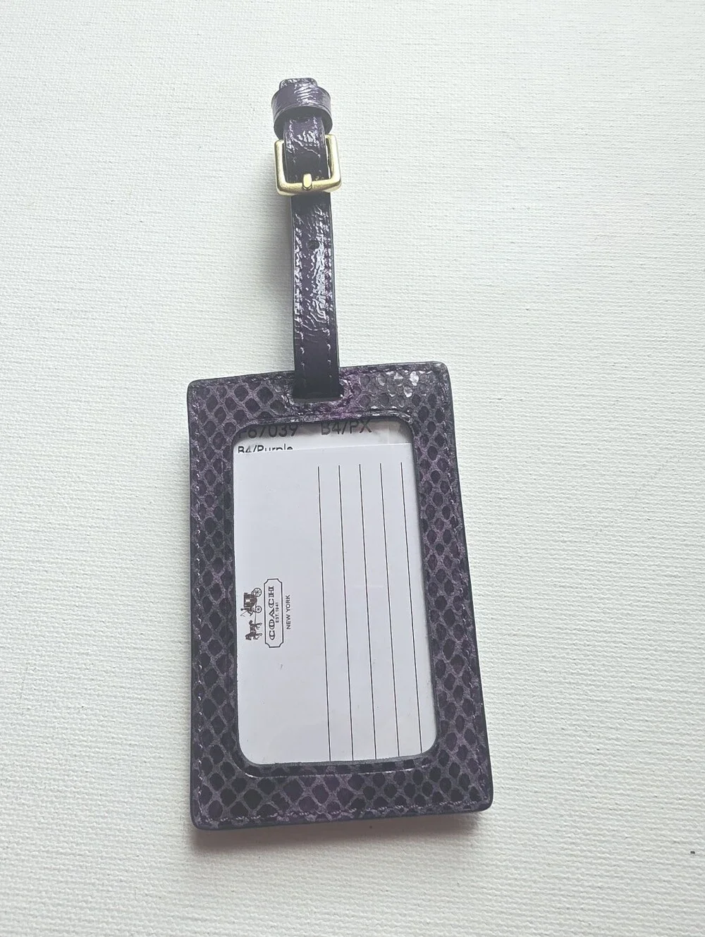 Coach Deep Purple Snakeskin Luggage Tag NWT